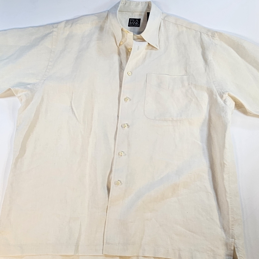 Jos. A. Bank Traveler's Collection Shirt Mens XL Off White Linen Button Front